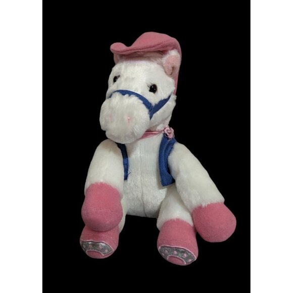 Aurora White Horse Plush Stuffed Animal Bean Bag Western Rodeo Pink Bandana Hat - Picture 1 of 10